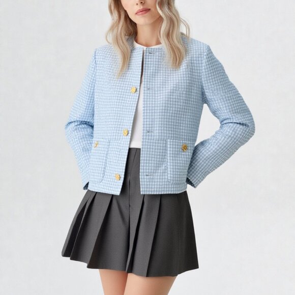 Versace Medusa Blue and White Checkered wool jacket 46 - Picture 8 of 8